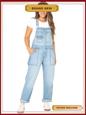 Boyfriend Cuffed Denim Overalls with Adjustable Straps